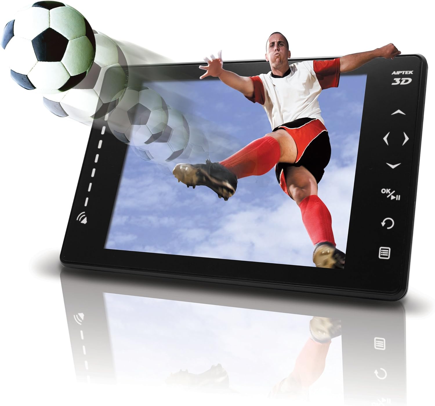 إطار صور ثلاثي الأبعاد P8 من Aiptek - شاشة LCD مقاس 8 بوصات، شاشة ثلاثية الأبعاد بدون نظارات، تحويل تلقائي من ثنائي الأبعاد إلى ثلاثي الأبعاد، يدعم صورًا بدقة 12 ميجابكسل، وفيديو بدقة 720 بكسل، وبطارية قابلة لإعادة الشحن، وقارئ بطاقات USB وSD.