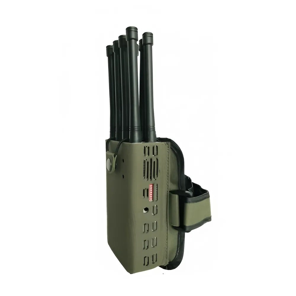 JammerMFG PJ-08-1 Portable Jammer - 8W Output Power, Blocks 2G/3G/4G/5G Signals, GPS, 2.4GHz WiFi, Up to 30m Radius, 8000mAh Battery, Includes 8 Antennas, AC & Car Charger.