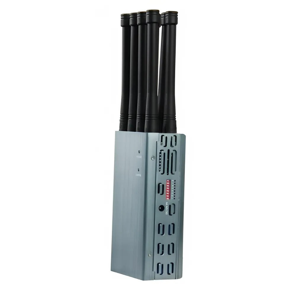 JammerMFG PJ-08-1 Portable Jammer - 8W Output Power, Blocks 2G/3G/4G/5G Signals, GPS, 2.4GHz WiFi, Up to 30m Radius, 8000mAh Battery, Includes 8 Antennas, AC & Car Charger.