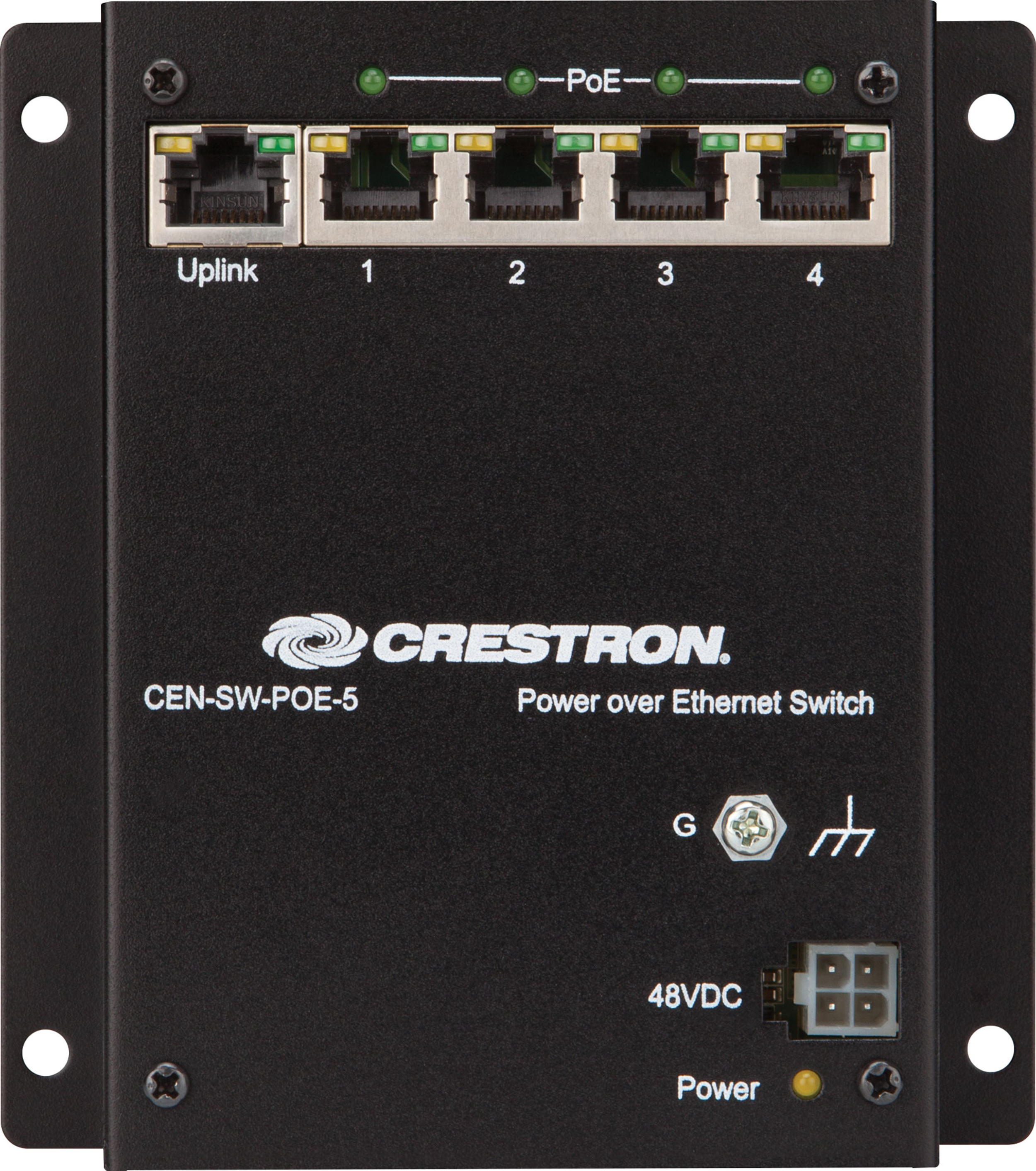 CRESTRON SWITCH CEN-SW-POE-5 5-Port Gigabit Ethernet Switch, PoE on 4 Ports, IEEE 802.3af Compliant, 10/100/1000Base-T Ports, Store-and-Forward Transmission, Metal Enclosure