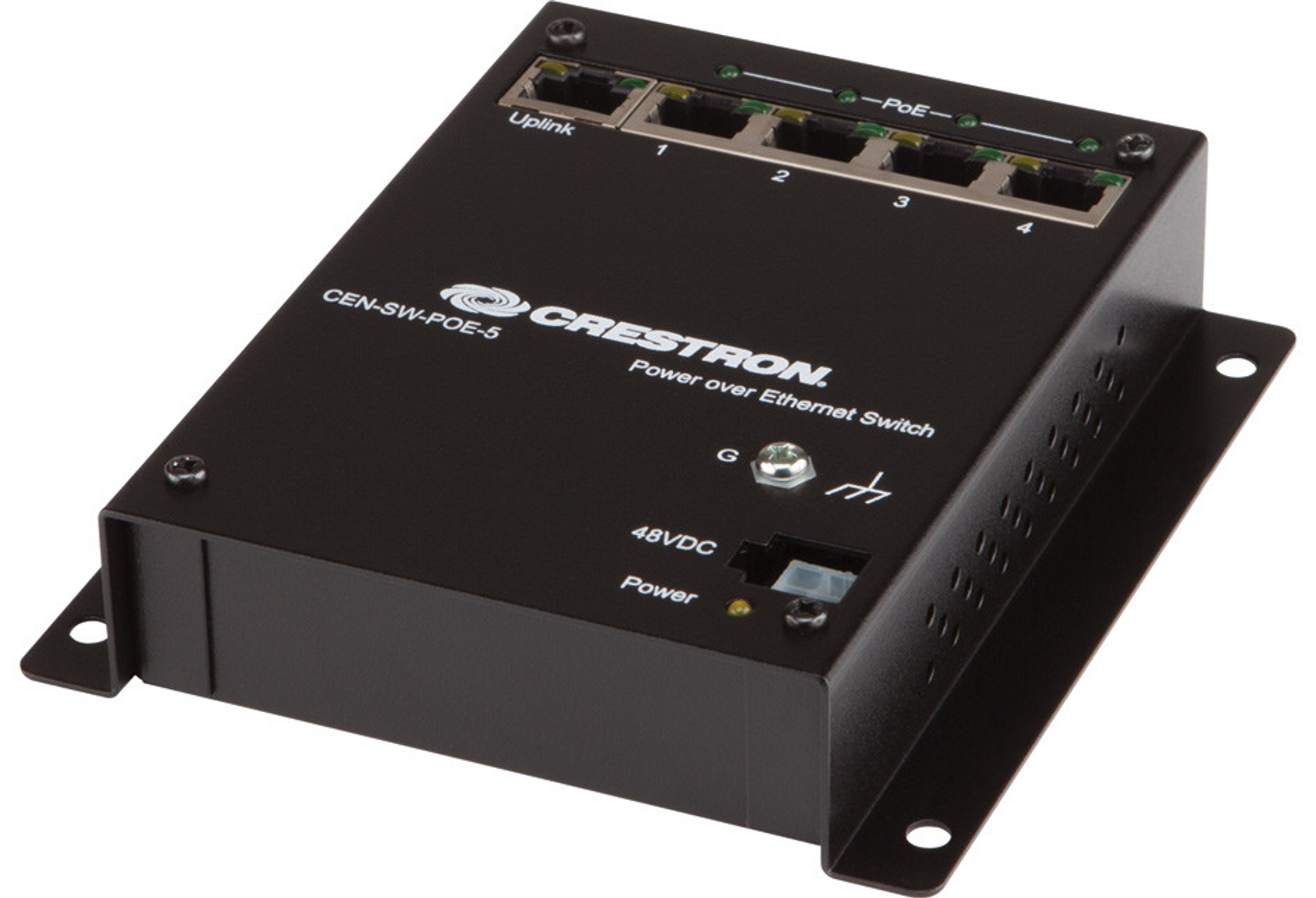 CRESTRON SWITCH CEN-SW-POE-5 5-Port Gigabit Ethernet Switch, PoE on 4 Ports, IEEE 802.3af Compliant, 10/100/1000Base-T Ports, Store-and-Forward Transmission, Metal Enclosure