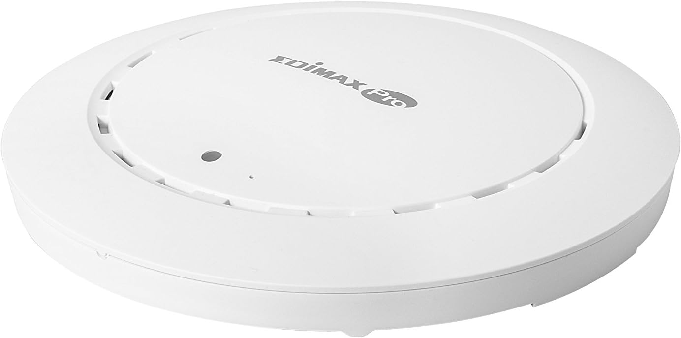 Edimax CAP1200 Ceiling Mount PoE Access Point, Dual-Band 802.11AC, Max Speed 1200Mbps, 4 x Built-In PIFA Antennas, Supports Power over Ethernet, Up to 100 Concurrent Clients, Compact Design for Business Environments.