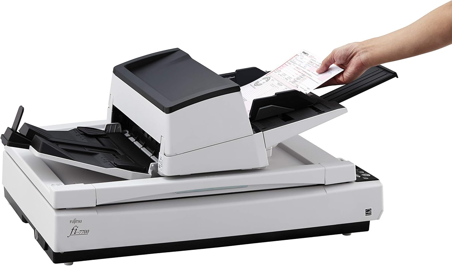 ماسح ضوئي FUJITSU FI-7700S - مسح ضوئي عالي السرعة 75 صفحة في الدقيقة، دقة التعرف الضوئي على الحروف المحسنة، تصميم مرن لوحدة التغذية التلقائية للمستندات، معالجة موثوقة للمستندات، سعة 300 ورقة، وظائف معالجة صور متقدمة