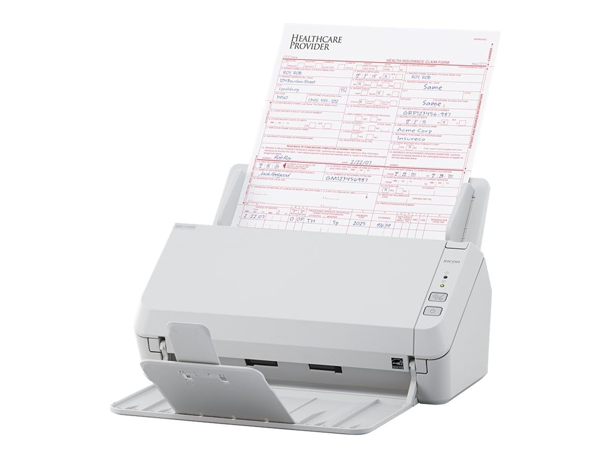 Fujitsu SP-1130N Image Scanner, 30 ppm/60 ipm Scanning Speed, 50-Sheet ADF Capacity, 600 dpi Optical Resolution, USB 3.2 and Ethernet Connectivity, Advanced Image Processing, ENERGY STAR® Certified, Compact Design for Space Efficiency.