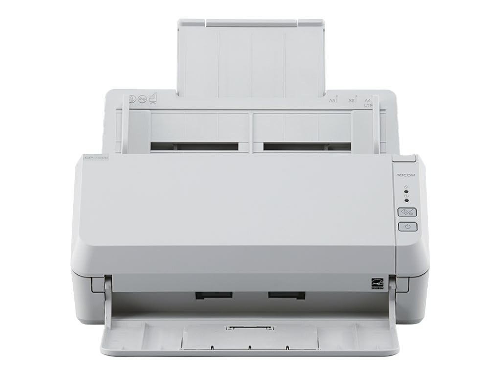 Fujitsu SP-1130N Image Scanner, 30 ppm/60 ipm Scanning Speed, 50-Sheet ADF Capacity, 600 dpi Optical Resolution, USB 3.2 and Ethernet Connectivity, Advanced Image Processing, ENERGY STAR® Certified, Compact Design for Space Efficiency.