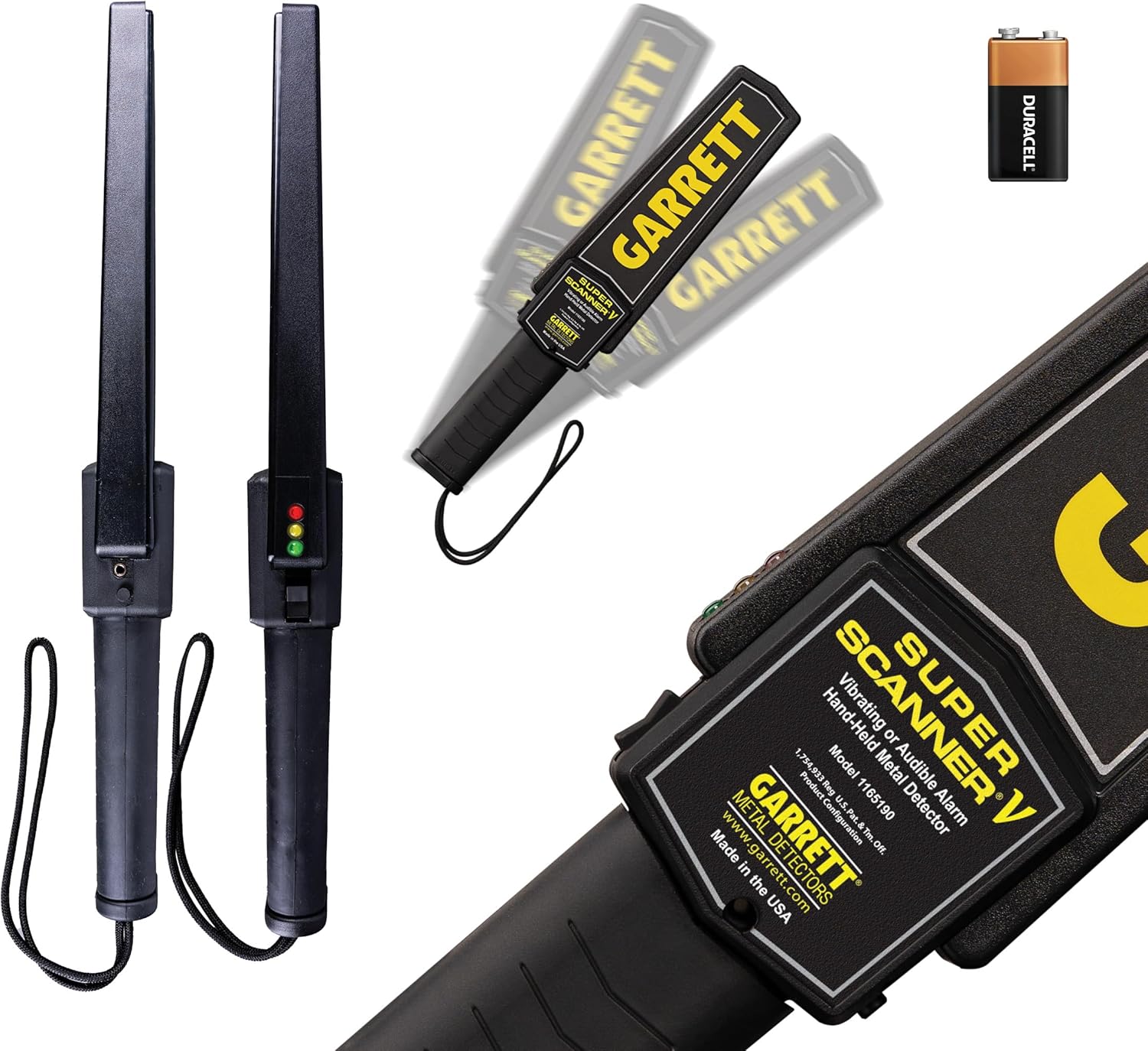 Garrett Super Scanner V Hand Held Metal Detector, High Sensitivity Detection, 100 Hours Battery Life, Audible and Vibration Alerts, Durable Design, Large 8-Inch Scan Surface