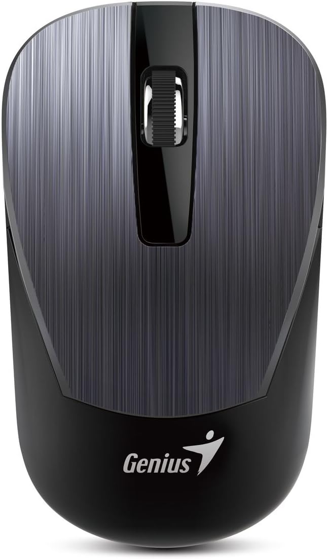 Genius NX-7015 Blue Eye Mouse, Wireless 2.4 GHz, Optical Sensor, 800-1600 DPI, 3 Buttons, Silver Color, AA Battery Powered, Compatible with Windows and Mac OS.