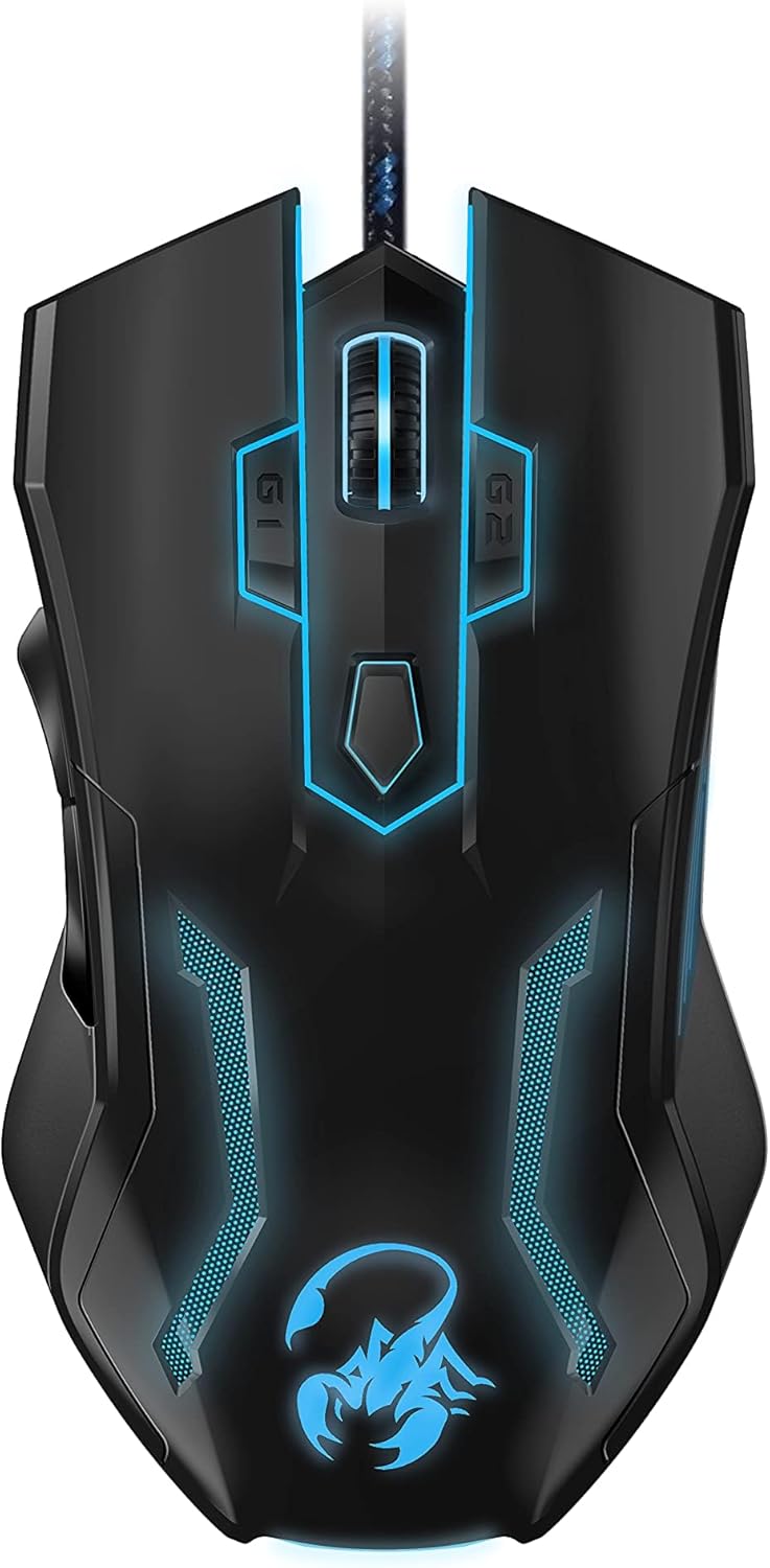 ماوس ألعاب Genius Scorpion Spear - USB بصري، 6 أزرار قابلة للبرمجة، 800/1600/2000 نقطة في البوصة، إضاءة خلفية RGB، تصميم مريح، كابل بطول 1.8 متر