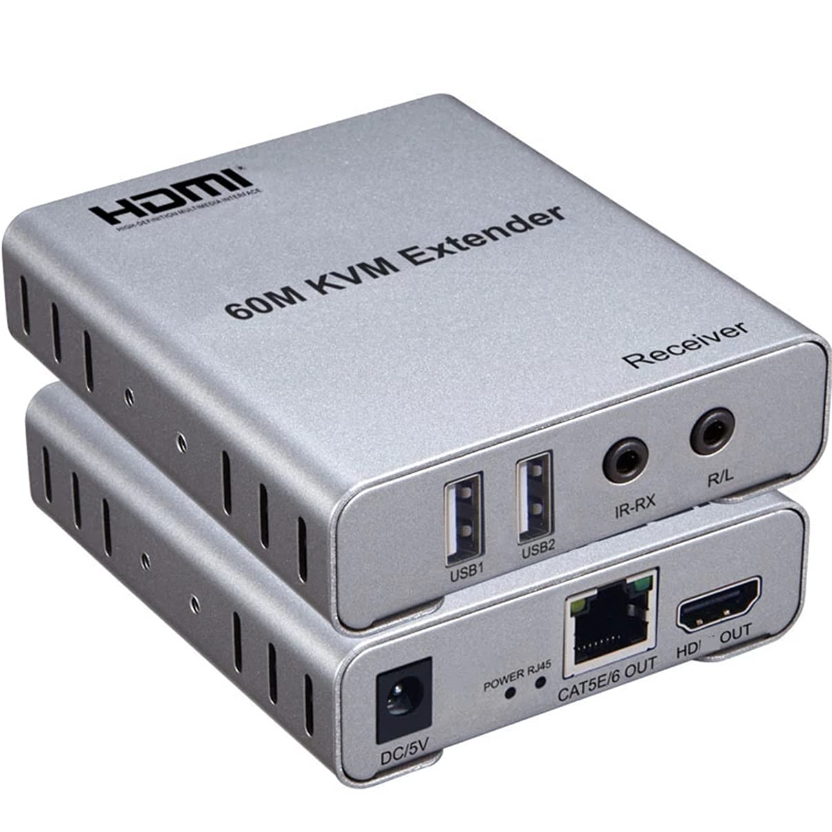 Nsendato HDMI Extender - 1080p/60Hz, 60m Transmission, Plug & Play, Two-Way Audio Output, Compatible with Windows, Mac, Linux, IR Remote Control Support