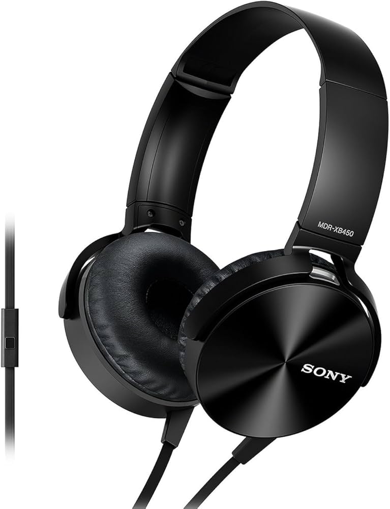 سماعات Sony MDR-XB450AP Extra Bass، مشغلات 30 مم، ميكروفون مدمج وجهاز تحكم عن بعد، صوت جهير عميق، تصميم دوار للسفر، متوافق مع الهواتف الذكية