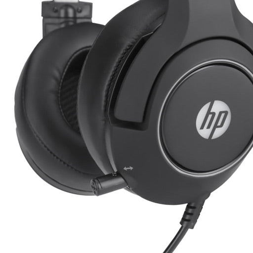 سماعة رأس HP DHE-8003 للألعاب، مشغلات 50 مم، صوت محيطي 7.1، ميكروفون قابل للتعديل، إضاءة LED، تحكم مدمج في مستوى الصوت