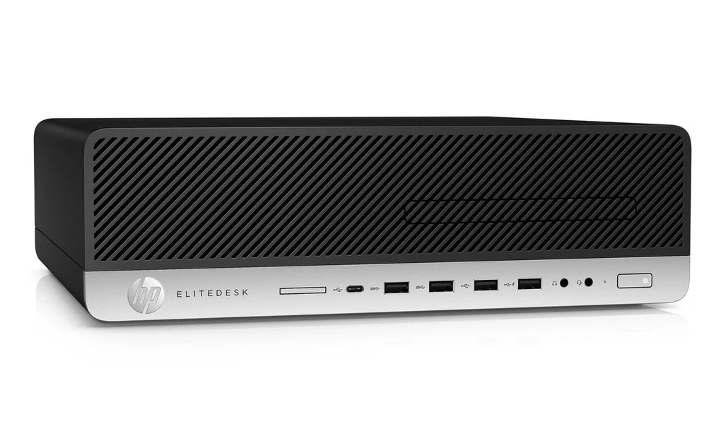 HP EliteDesk 800 G4 SFF، معالج Intel Core i5-8500، بسرعة 3.0 جيجاهرتز، وذاكرة وصول عشوائي DDR4 سعة 8 جيجابايت، ومحرك أقراص SSD سعة 256 جيجابايت، وبطاقة رسومات Intel UHD Graphics 630 مدمجة، ونظام التشغيل Windows 10 Pro 64 بت.