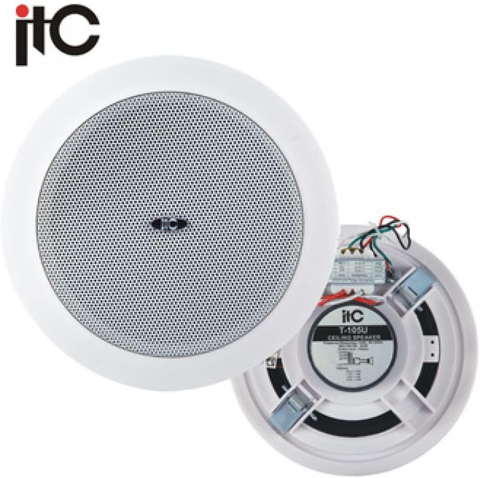 مكبر صوت سقف ITC T-105U – مكبر صوت عالي الجودة بإطار حوض بلاستيكي، مناسب للفنادق والنوادي، صنابير طاقة @100 فولت (1.5 وات، 3 وات، 6 وات)، استجابة تردد 80-20 كيلو هرتز، مستوى صوت 89 ديسيبل