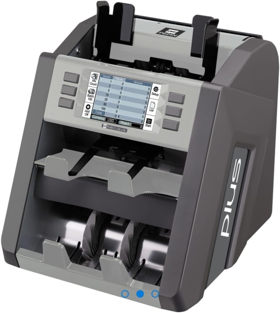 جهاز PlusTwo Pocket Discriminator P-624، آلة عد عملات صغيرة الحجم، شاشة LCD تعمل باللمس مقاس 4.3 بوصة، عد سريع للغاية من 1000 إلى 1500 ورقة نقدية في الدقيقة، يدعم العملات المتعددة، كشف فعال عن التزييف