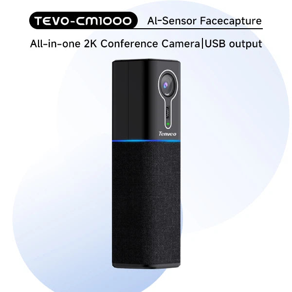 TENVEO TEVO-CM1000 Webcam Recorder, 2K Resolution, 90° Field of View, AI Face Detection, Built-in Microphones and Speaker, USB Plug & Play