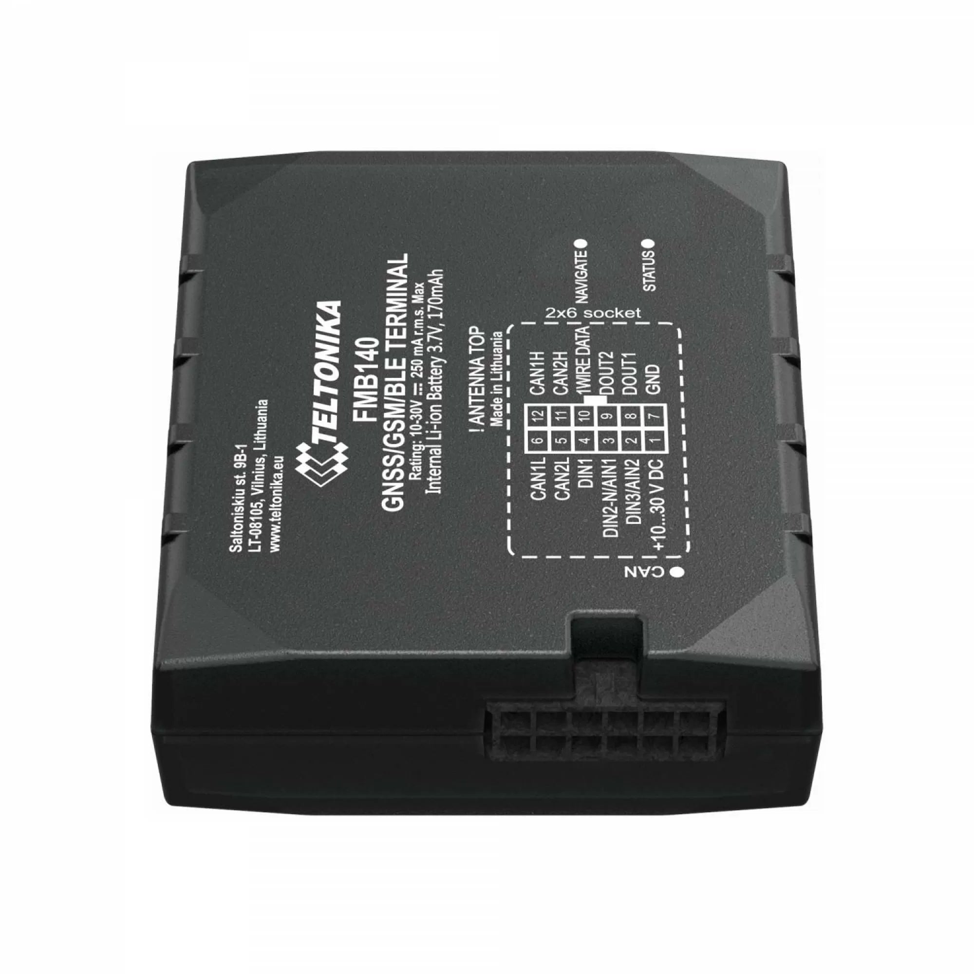 Teltonika FMB140 GPS Tracker, GNSS Support (GPS, GLONASS, GALILEO, BEIDOU), Bluetooth Capabilities, Tracking Sensitivity: 165 dBM, Position Accuracy: < 2.5 m, Quad Band GSM (850/900/1800/1900 MHz), Fast Start Times, GPRS Multi Slot Class 12.