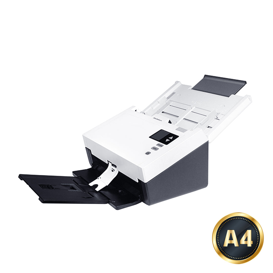 Avision AD345G Duplex Scanner, 60 ppm Color Scanning, 120 ipm Duplex, 100-Sheet ADF, Auto Crop & Deskew, Paper Size Up to 8.5 x 14 in, Reverse Roller Technology, Ultrasonic Multi-Feed Detection, Compact Design.