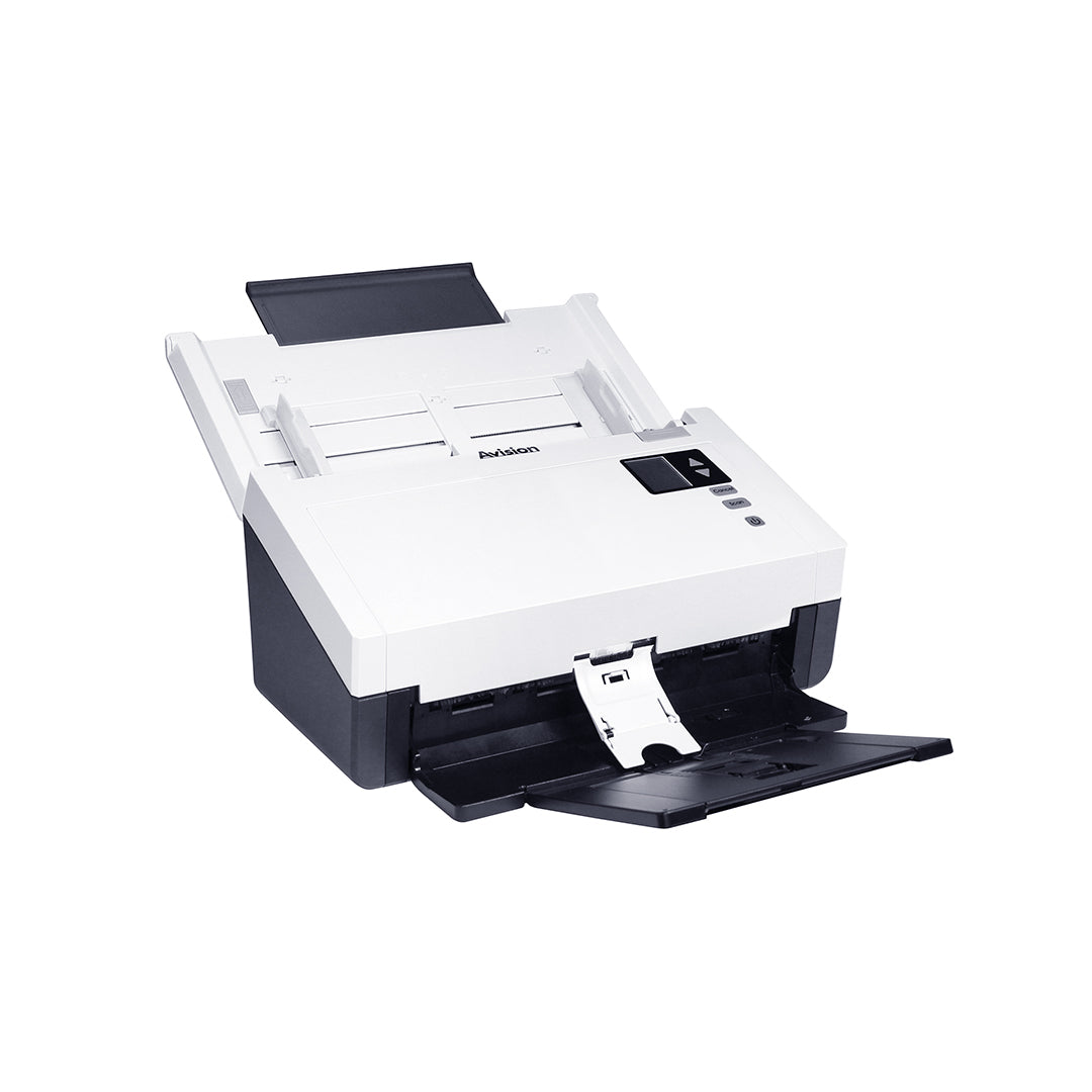 Avision AD345G Duplex Scanner, 60 ppm Color Scanning, 120 ipm Duplex, 100-Sheet ADF, Auto Crop & Deskew, Paper Size Up to 8.5 x 14 in, Reverse Roller Technology, Ultrasonic Multi-Feed Detection, Compact Design.