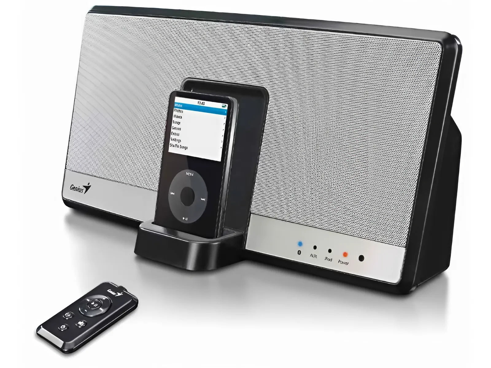 مكبر صوت Genius SP-Tempo 800BT iPod – مخرج RMS بقوة 20 وات، اتصال Bluetooth A2DP، صوت محيطي ثلاثي الأبعاد DRD®، اتصال S-Video وUSB، جهاز تحكم عن بعد متضمن