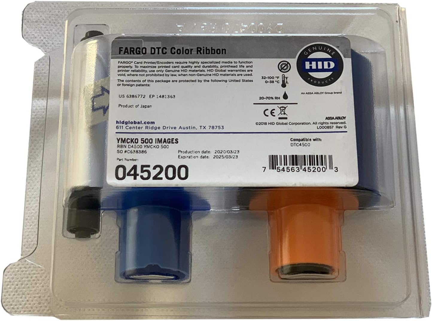 Fargo 45200 YMCKO Full Color Ribbon for DTC4500 Series, Compatible with Fargo DTC4500 Printers