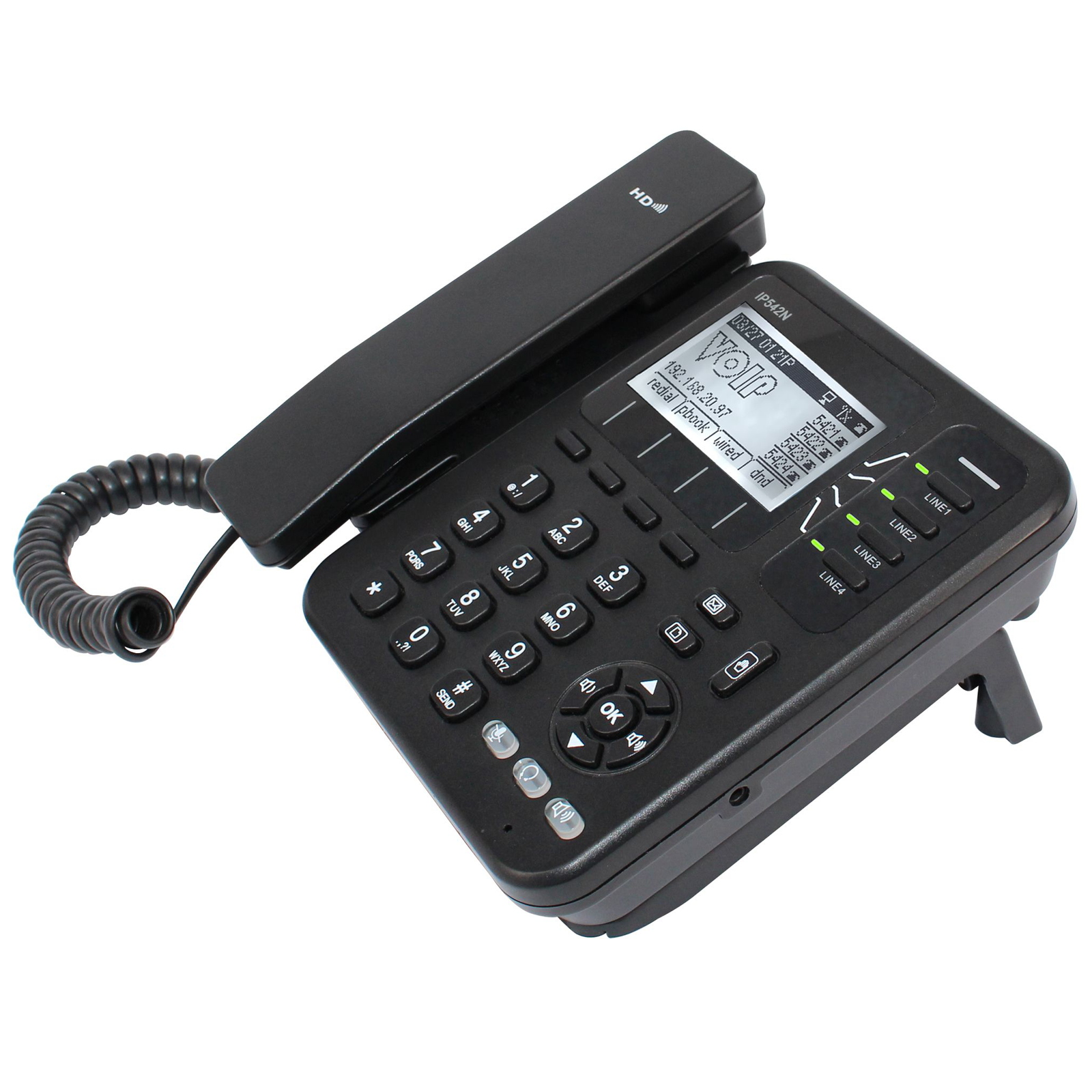 Flyingvoice IP542N Wireless VoIP Phone – 4 SIP Accounts, HD Handset and Speaker, Built-in Wi-Fi Antenna, 128x64 Graphic LCD, Two Ethernet Ports, Auto-Provisioning, Call Management Features.