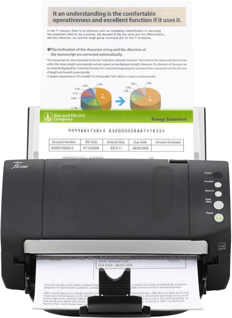 Fujitsu fi-7140 Image Scanner, 40 ppm/80 ipm Scanning Speed, 80-Sheet ADF Capacity, 600 dpi Optical Resolution, Compact Design for Easy Use, USB 2.0 Connectivity, Advanced Image Processing Features, ENERGY STAR® and RoHS Compliant.