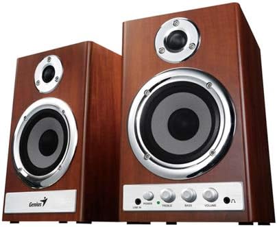 سماعات كمبيوتر خشبية من Genius SP-HF1100X – تصميم ممتاز، 230 فولت، مثالية للموسيقى والألعاب والوسائط المتعددة، جودة صوت محسنة