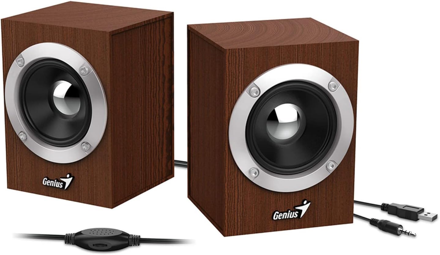 Genius SP-HF280 USB Wood Speakers – 6W Max Output, Wired Connectivity, 2 Drivers, Compact Design for Desktop Audio Solutions