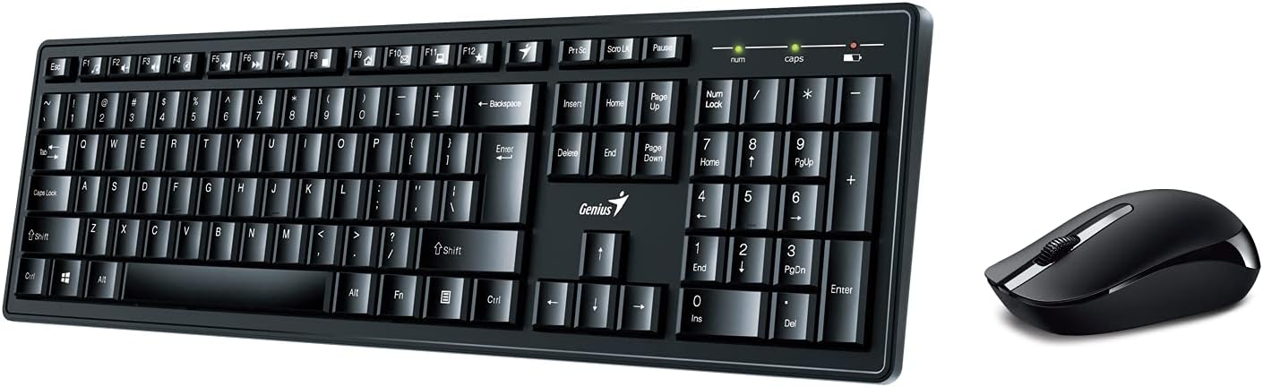 Genius Smart KM8200 Wireless Keyboard and Mouse Set, 2.4GHz Connection, 10m Range, Programmable Media Keys, QWERTY UK Layout, Plug-and-Play, Compatible with Windows