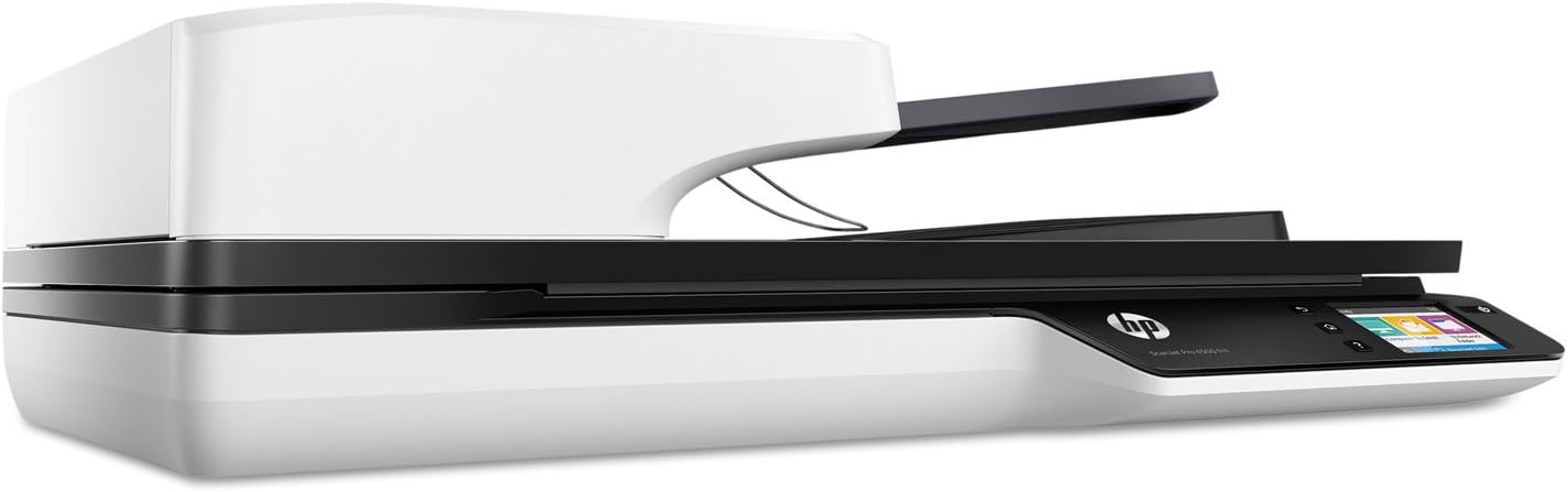 HP ScanJet Pro 4500 fn1 Network Scanner, Flatbed & ADF, 600 x 600 dpi Resolution, 30 ppm/60 ipm ADF Speed, 50-Sheet ADF Capacity, 4,000 Pages Daily Duty Cycle, Multifeed Detection, 2.8-Inch Touchscreen, USB & Ethernet Connectivity.