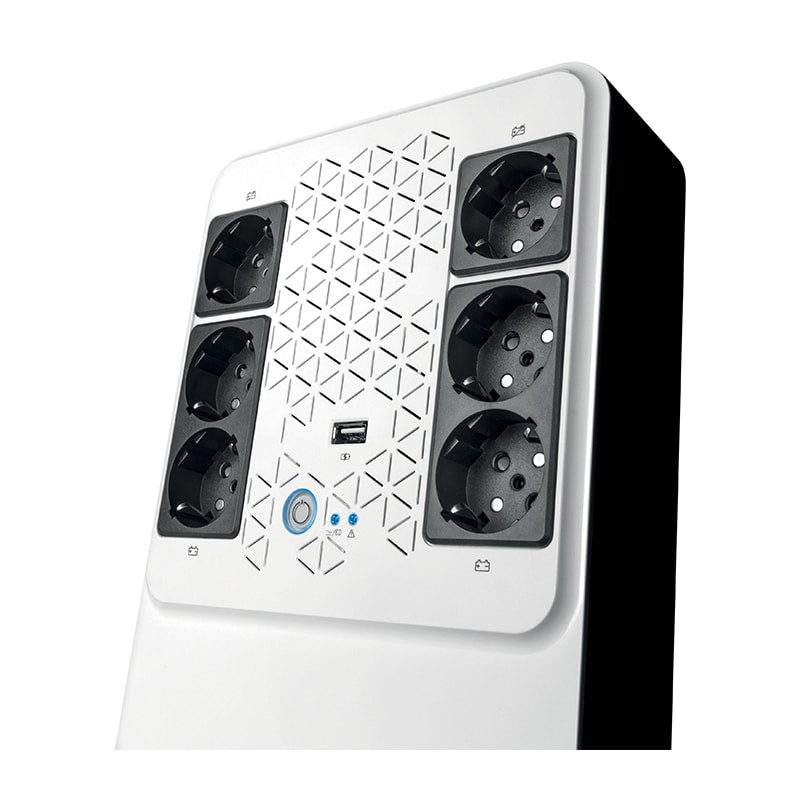 LEGRAND Keor Multiplug 800VA UPS, Line-Interactive Technology, 800VA Rated Power, CPU-Controlled, Internal AVR, 2 Surge-Protected Sockets, 4 Backup & Surge-Protected Sockets, USB Charger, Replaceable Fuse, LED Status Indicators, Input Cord Included.