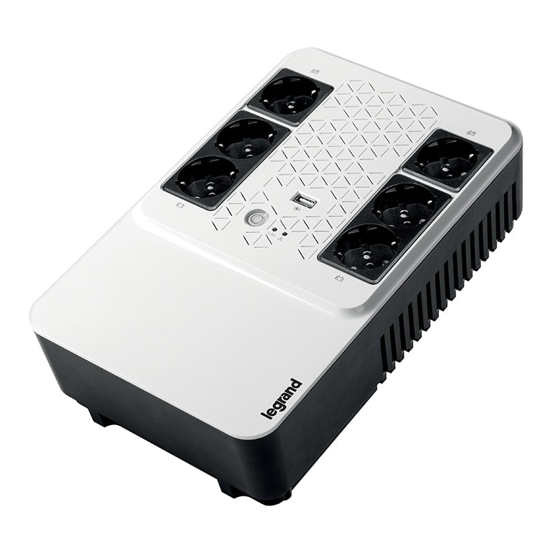 LEGRAND Keor Multiplug 800VA UPS, Line-Interactive Technology, 800VA Rated Power, CPU-Controlled, Internal AVR, 2 Surge-Protected Sockets, 4 Backup & Surge-Protected Sockets, USB Charger, Replaceable Fuse, LED Status Indicators, Input Cord Included.