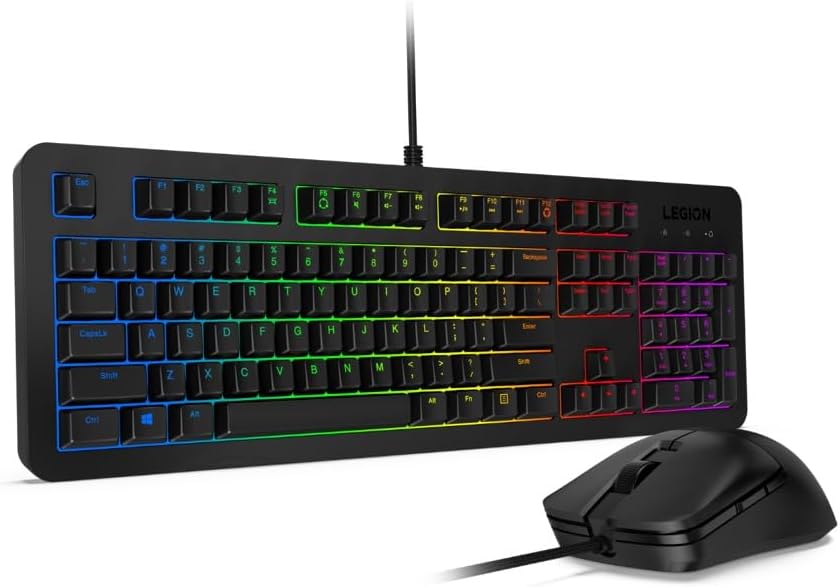 Lenovo Legion KM300 RGB Gaming Combo, USB, Full-size Keyboard, 24-Key Rollover, 5-Zone RGB Lighting, M300 Mouse, 8000 DPI, 8 Programmable Buttons, Ergonomic Design