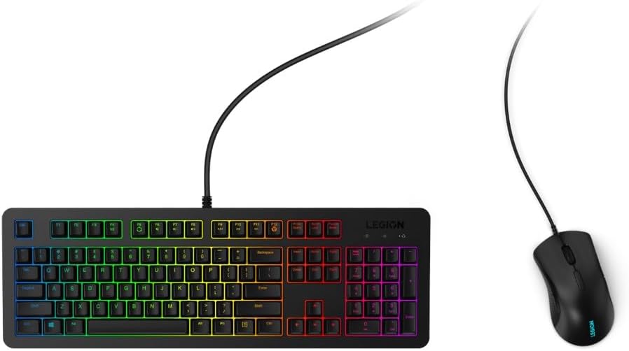 Lenovo Legion KM300 RGB Gaming Combo, USB, Full-size Keyboard, 24-Key Rollover, 5-Zone RGB Lighting, M300 Mouse, 8000 DPI, 8 Programmable Buttons, Ergonomic Design