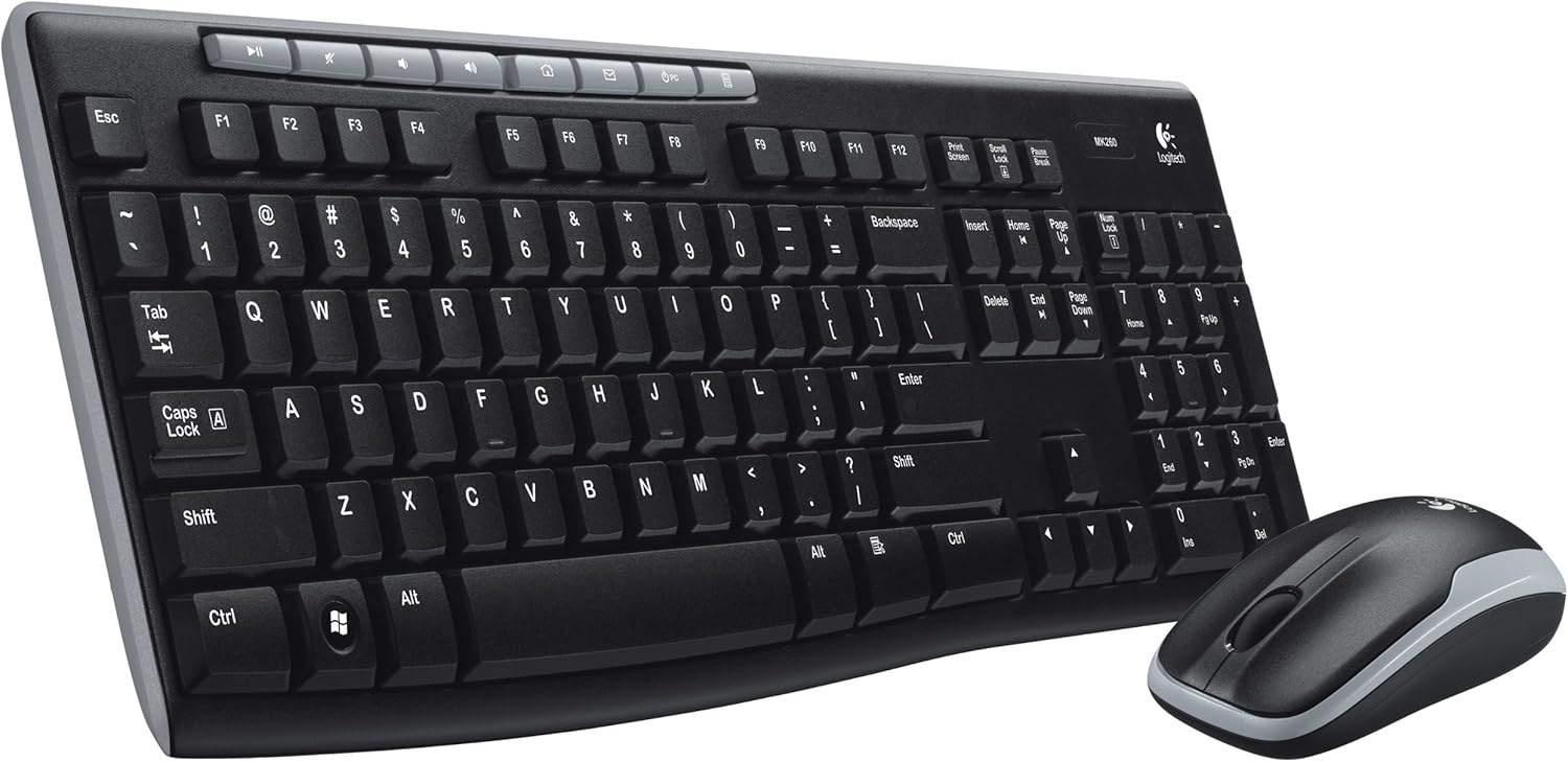 Logitech MK260 Wireless Combo: Keyboard and Mouse Set, 2.4 GHz Wireless Connectivity, 24-Month Keyboard Battery Life, 8 Hot Keys, Spill-Resistant Design, USB Receiver, Compatible with Windows and Linux