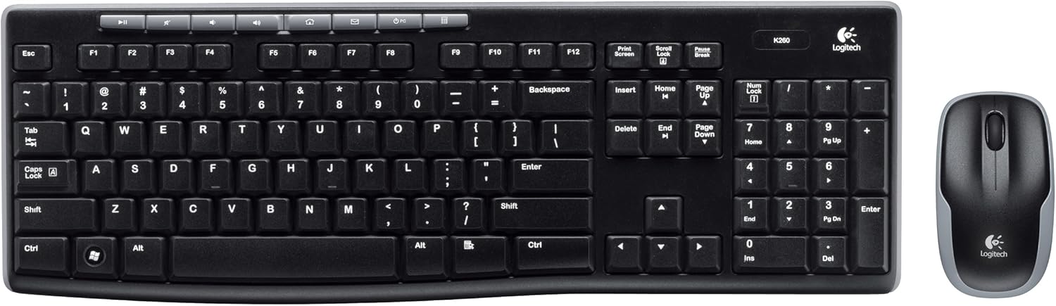 Logitech MK260 Wireless Combo: Keyboard and Mouse Set, 2.4 GHz Wireless Connectivity, 24-Month Keyboard Battery Life, 8 Hot Keys, Spill-Resistant Design, USB Receiver, Compatible with Windows and Linux