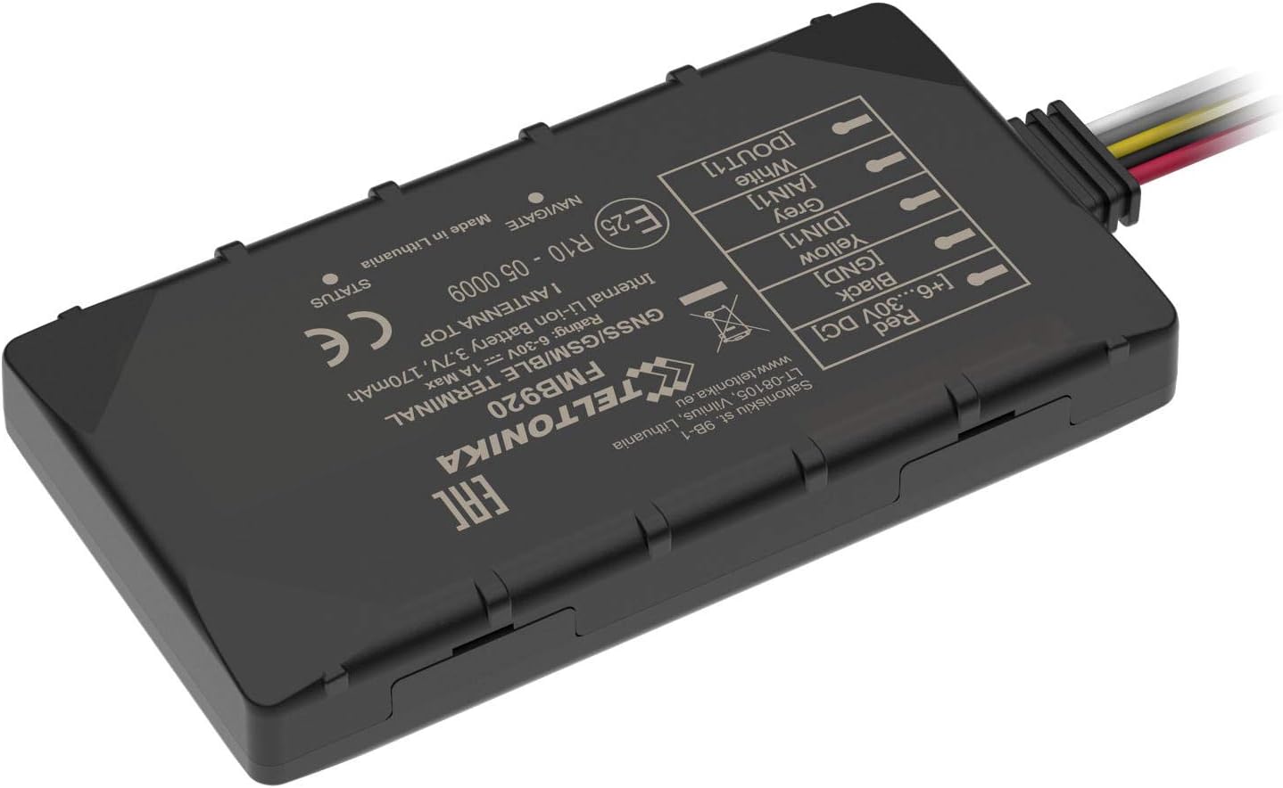 محطة تتبع الضوء Teltonika FMB920 في الوقت الحقيقي، GNSS، GSM، بلوتوث، IP54، 80g، تدعم مستشعرات BLE، 1 مدخل/مخرج رقمي، ما يصل إلى 32 جيجابايت Micro SD، التحكم عن بعد عبر الرسائل القصيرة.