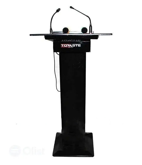 Tovaste Stand Lectern Y-096 with 2 VHF Mics – 40W RMS Amplifier, Built-in Gooseneck Microphone, 3 Wideband Speakers, AUX Input, Ideal for Lectures and Meetings.