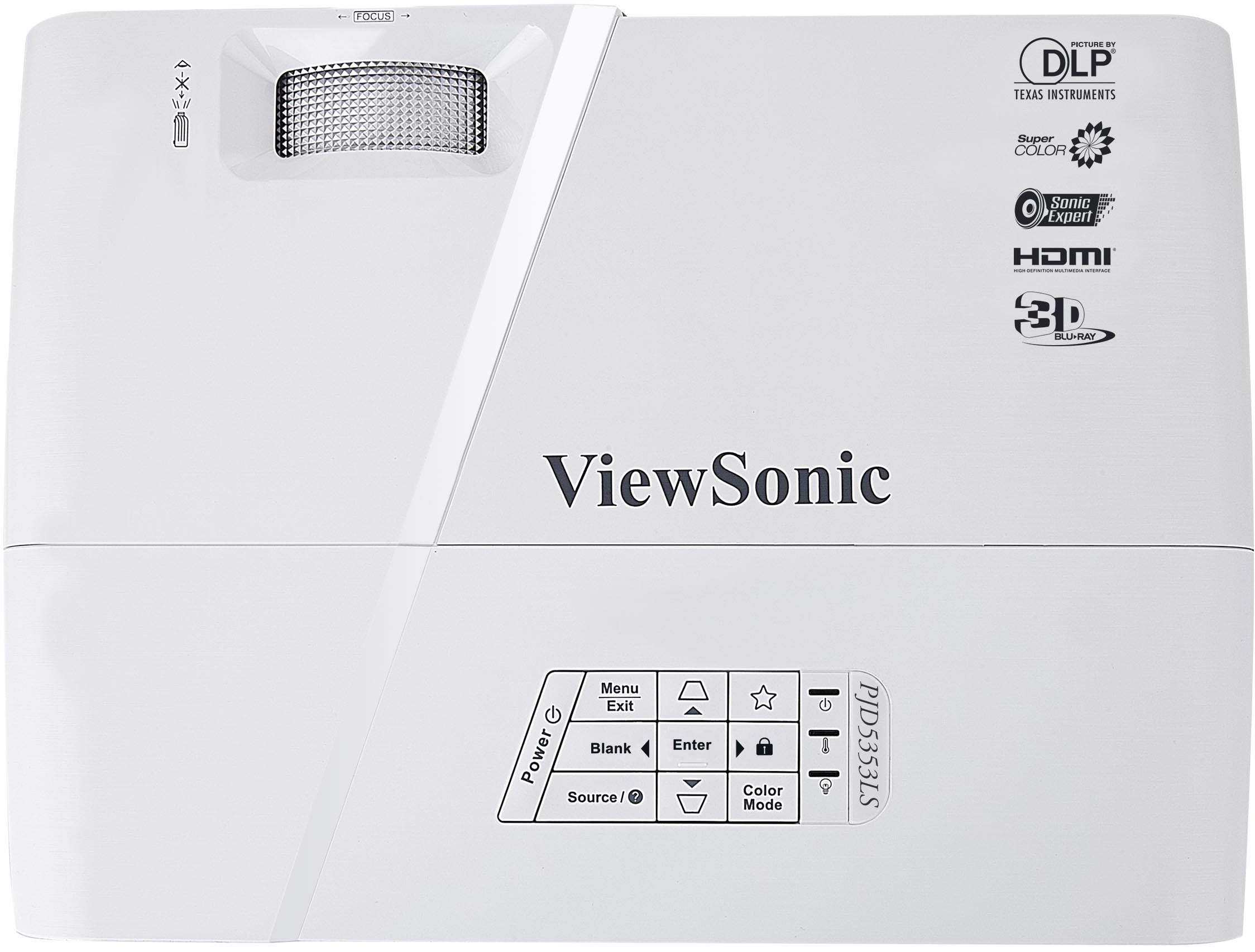 جهاز عرض ViewSonic PJD5353LS XGA، دقة 1024×768، سطوع 3200 لومن ANSI، تباين 22000:1، عمر مصباح 5000/10000 ساعة، تقريب رقمي 2.0x، حجم الشاشة: 30 بوصة -300 بوصة، +/- 40 درجة Keystone، HDMI، 2 VGA، 1 S-Video، 1 Composite.