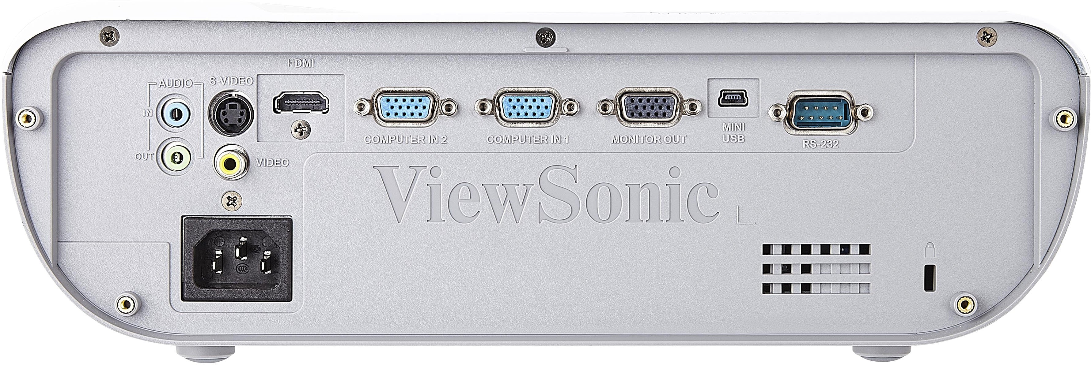 جهاز عرض ViewSonic PJD5353LS XGA، دقة 1024×768، سطوع 3200 لومن ANSI، تباين 22000:1، عمر مصباح 5000/10000 ساعة، تقريب رقمي 2.0x، حجم الشاشة: 30 بوصة -300 بوصة، +/- 40 درجة Keystone، HDMI، 2 VGA، 1 S-Video، 1 Composite.