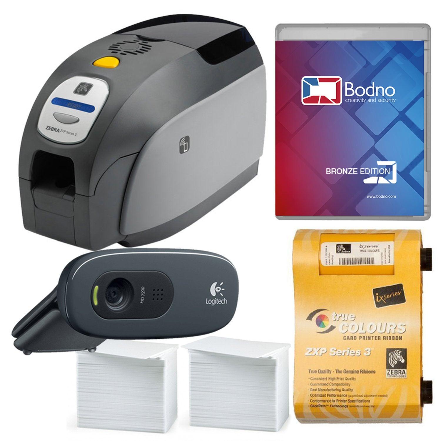 Zebra ZXP Series 3 Dual-Sided Photo ID System, Direct-to-Card Printing, USB Connection, High Capacity Ribbon Options, Includes Bodno Photo ID Software